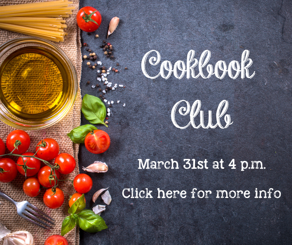 Chalkboard with text advertising cookbook club 