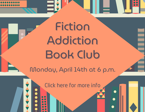 Orange diamond over book shelves advertising book club 