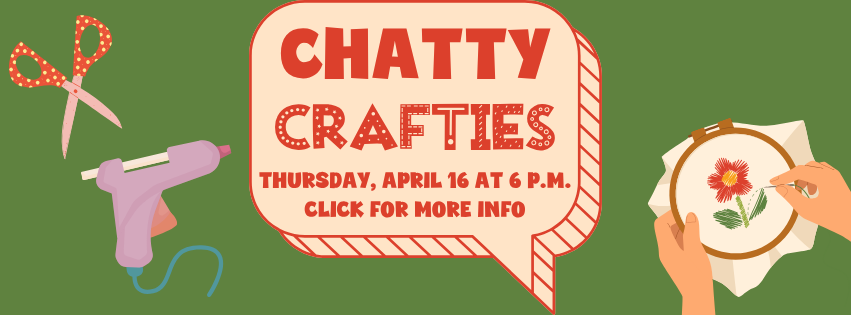 Green background with speech bubble advertising Chatty Crafties