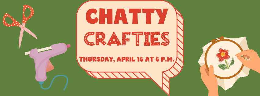 Chatty Crafties Button.png Green background with speech bubble advertising Chatty Crafties group