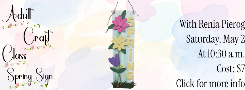 Watercolor flower background with a sign that says spring and has wooden flowers