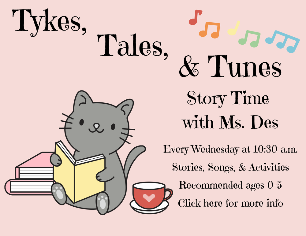 Periwinkle background with arctic animals reading advertising Story Time